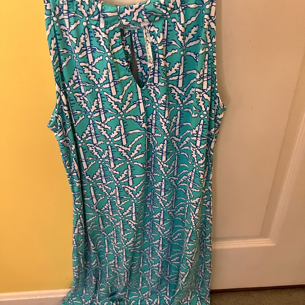 Lulu-B Teal and White Leaf Print Dress